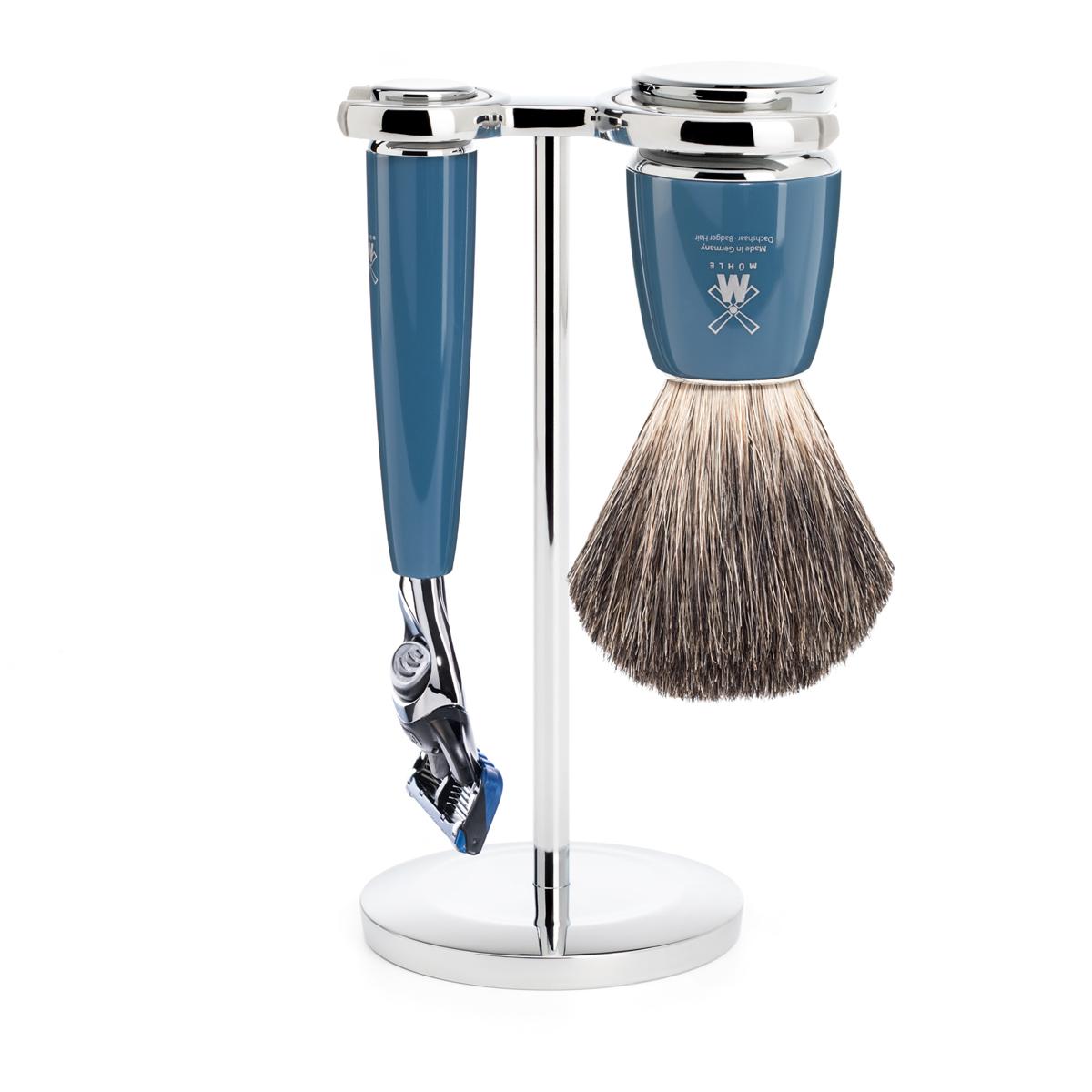 MÜHLE RYTMO Petrol Blue 3 Pc. Pure Badger / Fusion Shaving Set